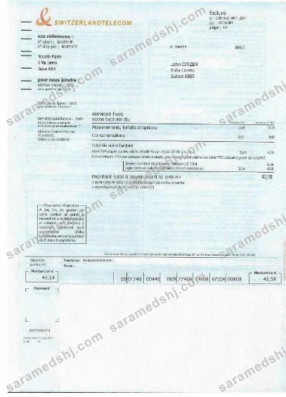 Switzerland Telecom utility bill template, fully editable in PSD format